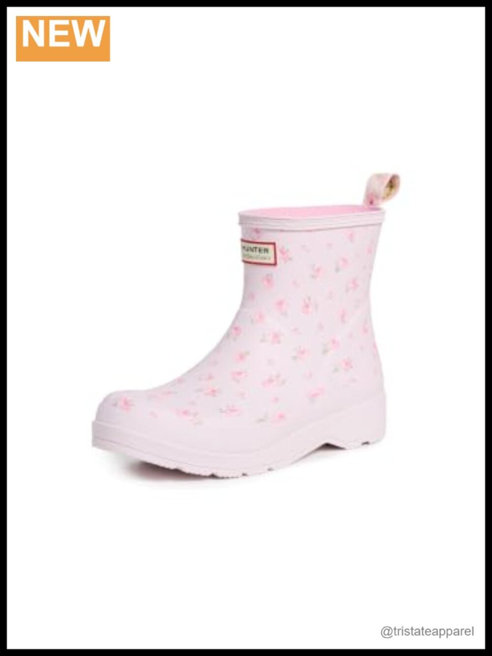 Hunter Rain Boots Floral Print Short Ankle Boots Round Toe Pull-On